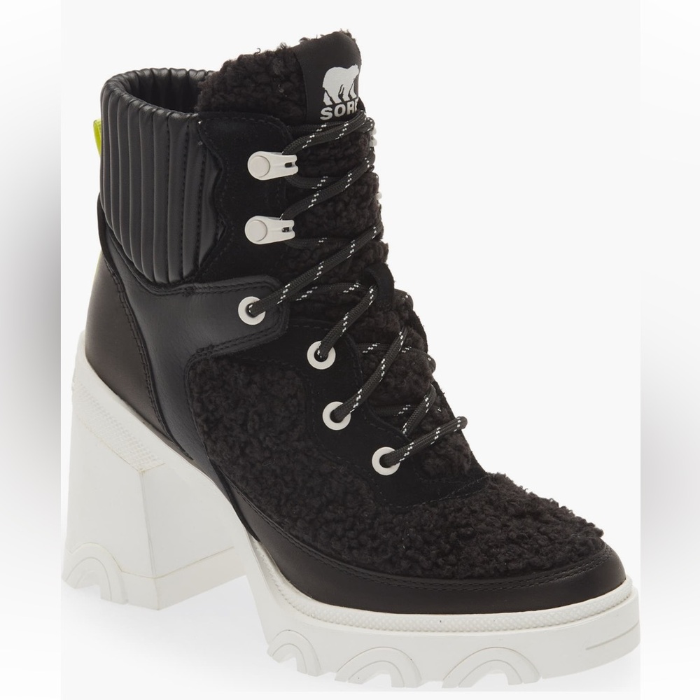 SOREL Brexim Leather & Faux Shearling Block Heel Lace-Up
Bootie
6.5M
BLACK
